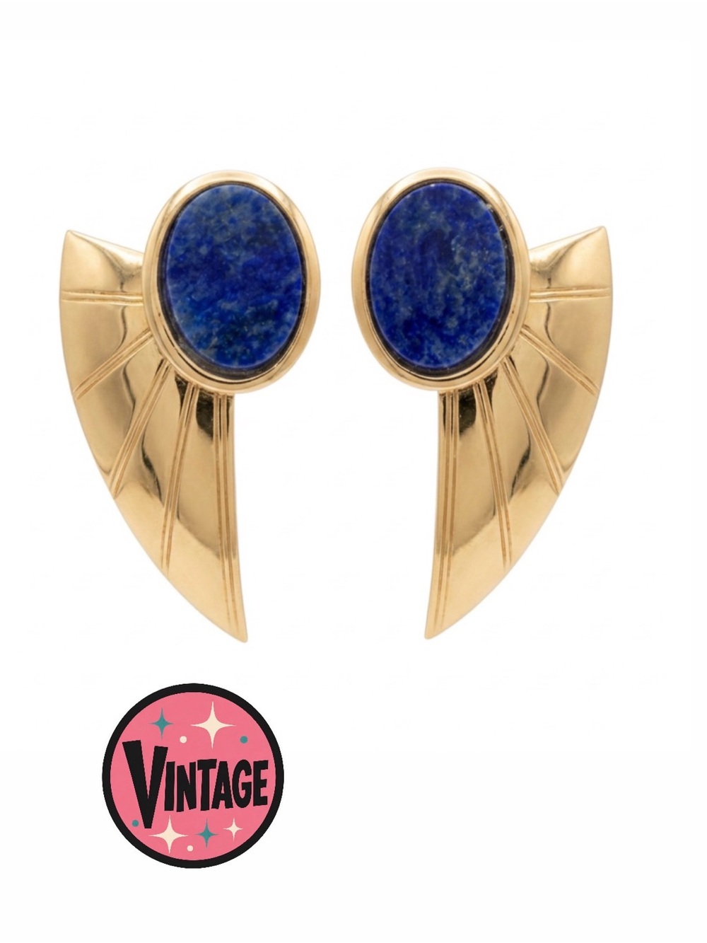 Vintage 80s Asymmetric Gold Wing Blue Stone Statement Pieced Earrings Dior Style